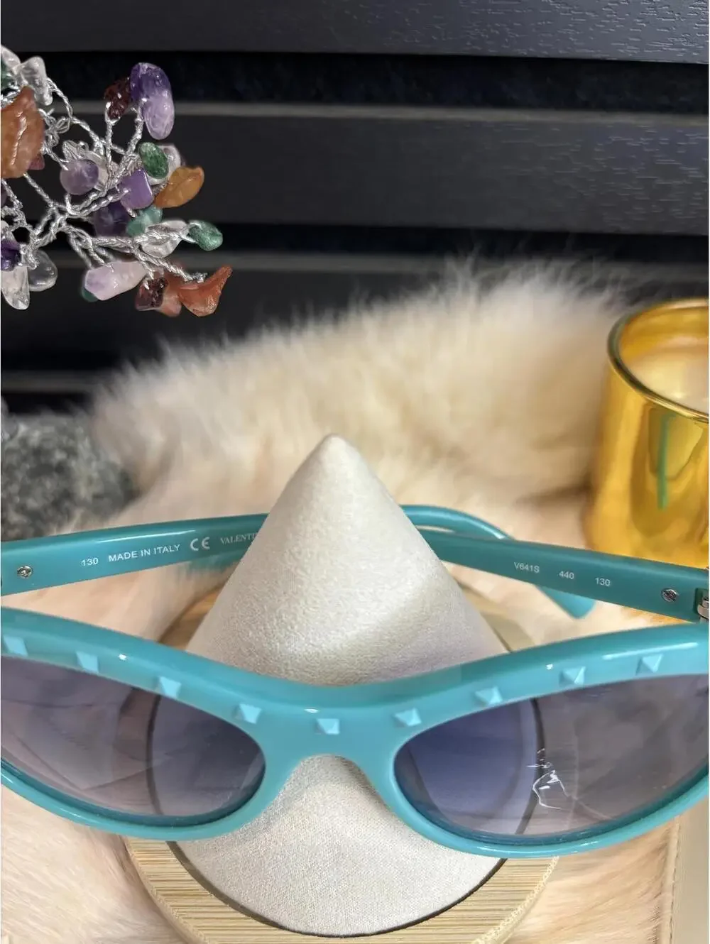 Valentino Blue Cat Eye Sunglasses with Studded Frame